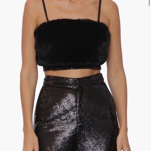 Avec les Filles Black Faux Fur Crop Top